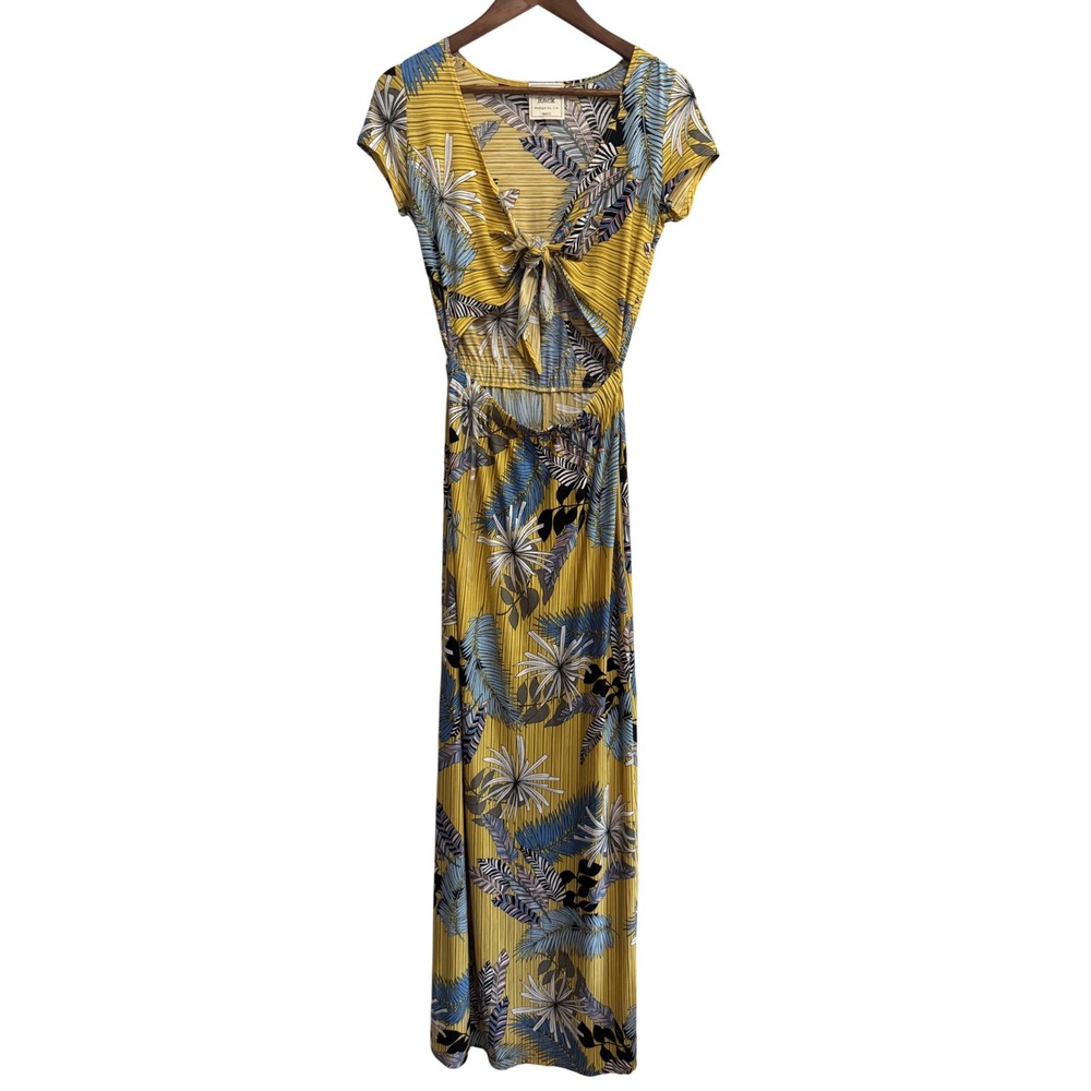 Style Rack Maxi Dress Womens Small Yellow‎ Excellent Tropical Tie Front Cutout